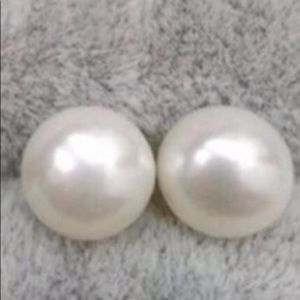 💥Stud Earrings Natural White Button Pearl 8mm